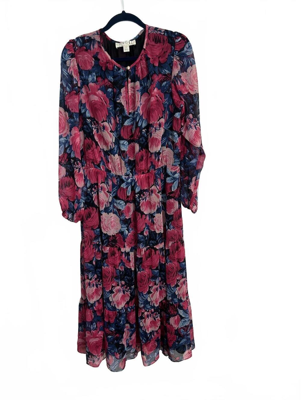 Tower Hill by Christie Brinkley Floral Print Long Sleeve Dress Large